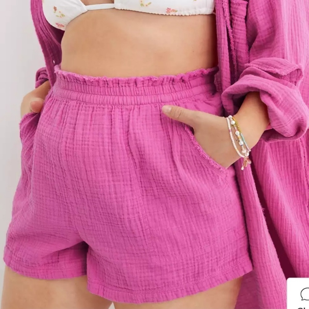 Aerie High Waisted Pool to Party Pink Shorts Size Medium